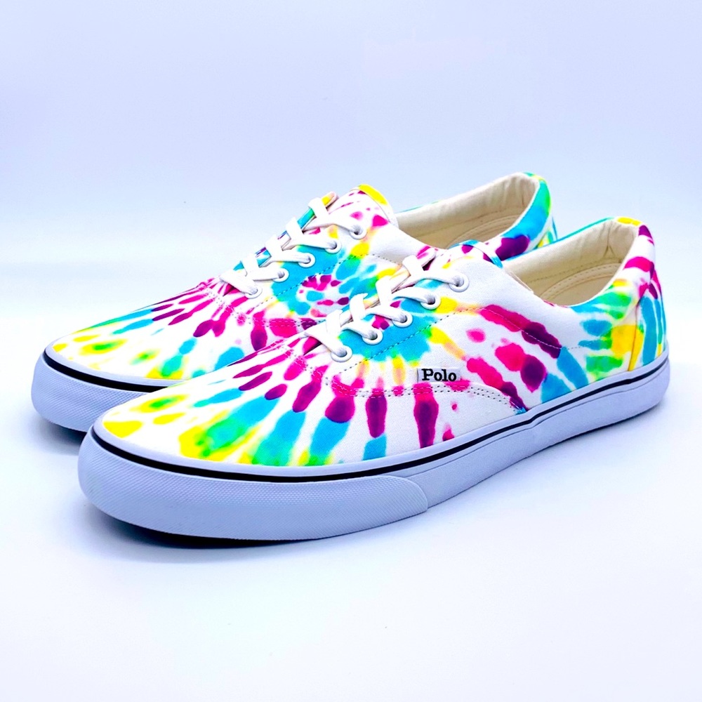 Polo Ralph Lauren Thorton Tie-Dye Canvas Sneakers Rainbow Dye Print Size 13D New